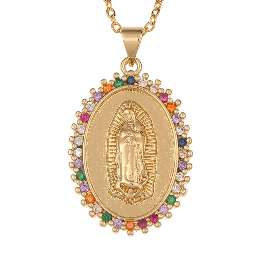 Micro-encrusted Zirconia Religious Virgin Mary Pendant Necklaces