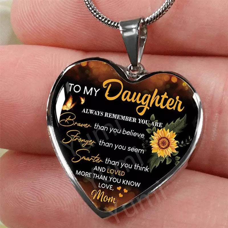 "Sunflower To My Daughter, Love Mom" - Heart Epoxy Necklace I