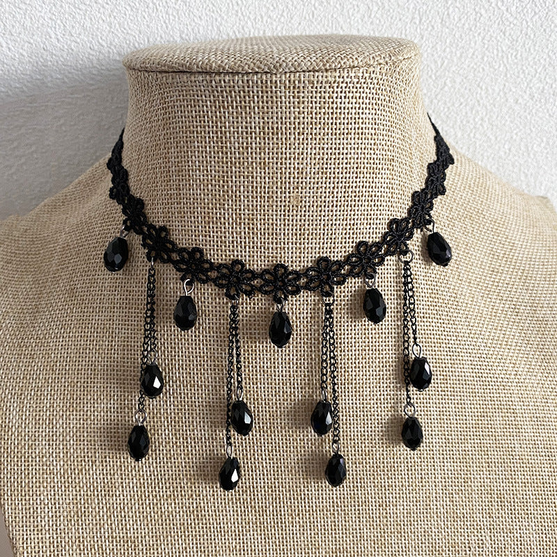 Black Beaded Alloy Collar Necklaces