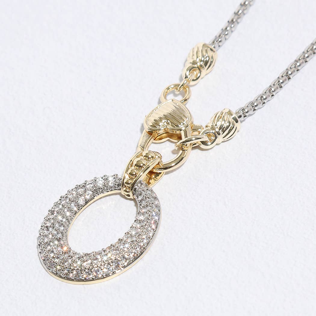 "Oh Love" - Two-tone CZ Stone Oval Pendant Necklace