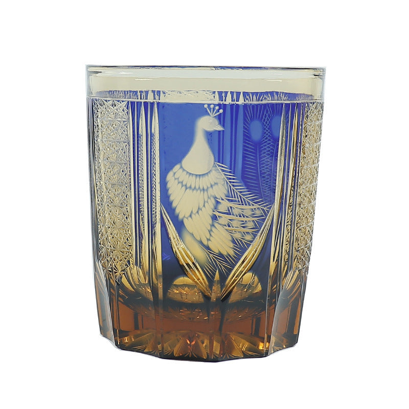 "Cocky Peacock" - Crystal Glass Whiskey Shot Glass