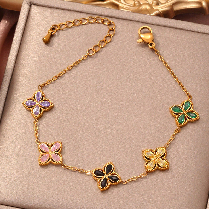 Small Flowers Inlaid Zircon Bracelet