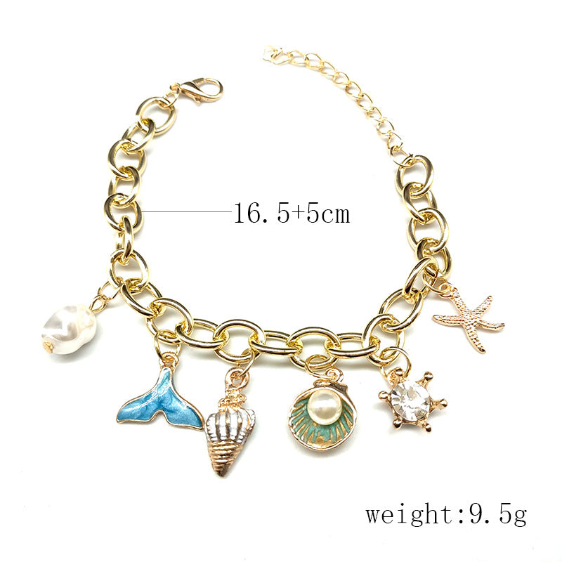 Ocean Fan Pearl Charm Bracelet
