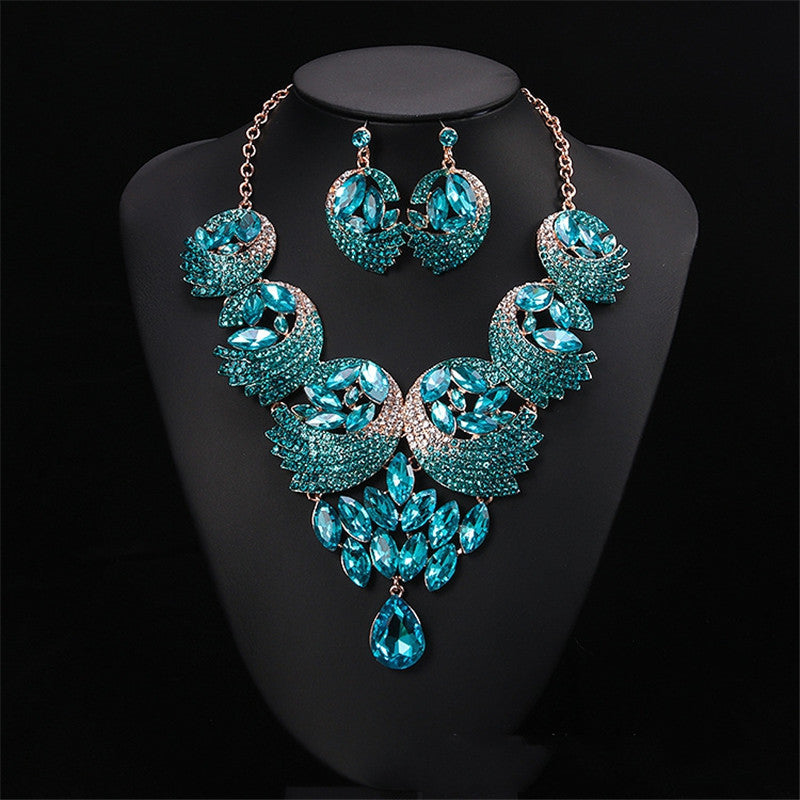 Colorful Painted Diamond Necklace and Earrings Set