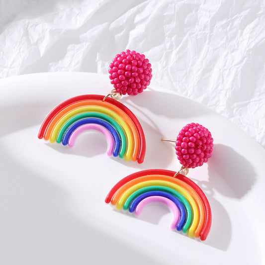 "Lucky Rainbow" - Rice Bead Head Rainbow Earrings