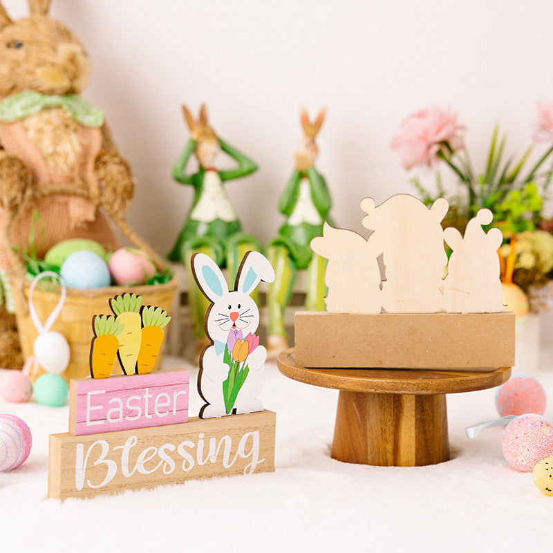 Wooden Easter Bunny and Gnome Ornament Decorations