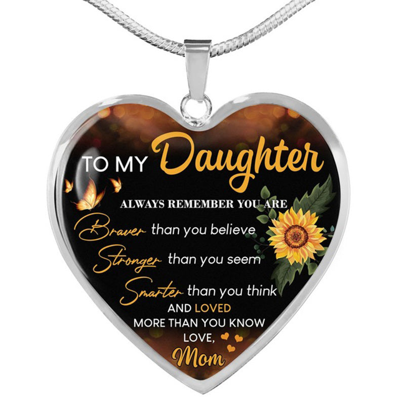 "Sunflower To My Daughter, Love Mom" - Heart Epoxy Necklace I