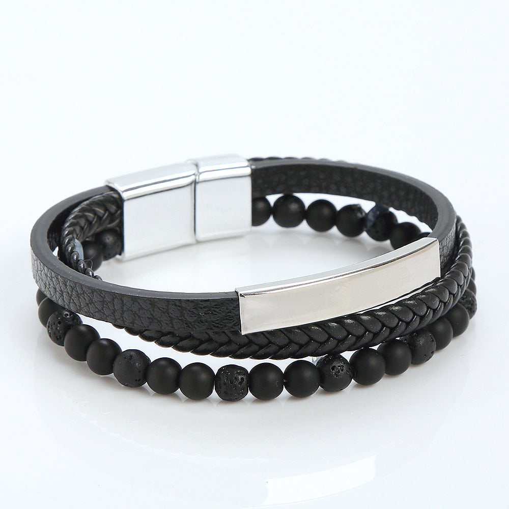 Beaded Magnetic Stainless Steel Buckle Bracelet