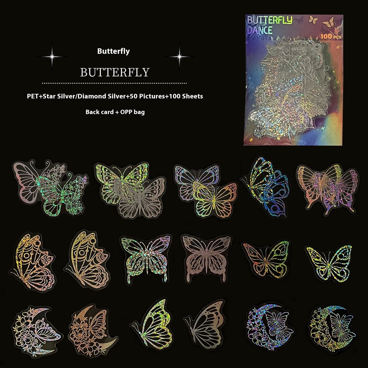 Retro Transparent Butterfly Laser Stickers