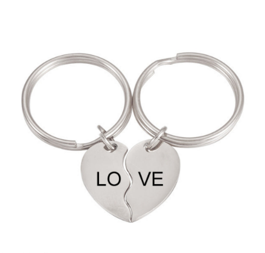 "Love is Weird"- Stainless Steel Heart-shaped Keychain for Couples