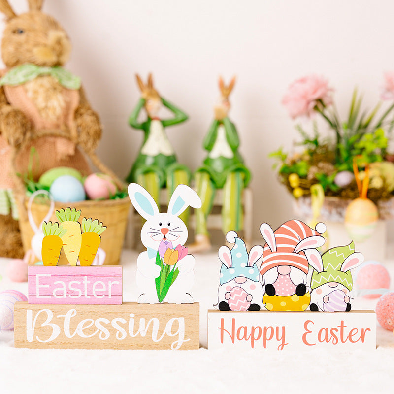 Wooden Easter Bunny and Gnome Ornament Decorations