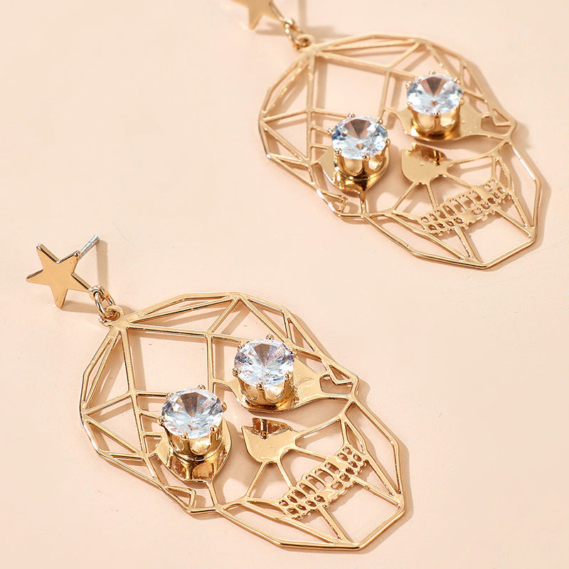 Golden Skull Face Earrings