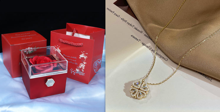 Retro Magnetic Folding Heart-shaped Four Leaf Clover Pendant Necklace Choker