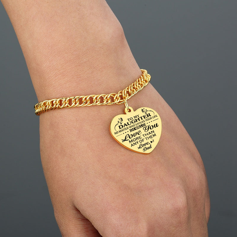 "To My Daughter" Heart Pendant Thick Chain Bracelets