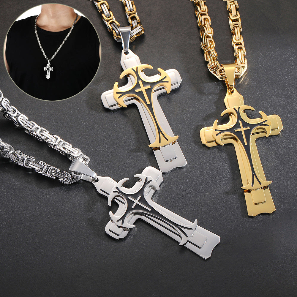 Stainless Steel Christian Trinity Latin Cross Necklace