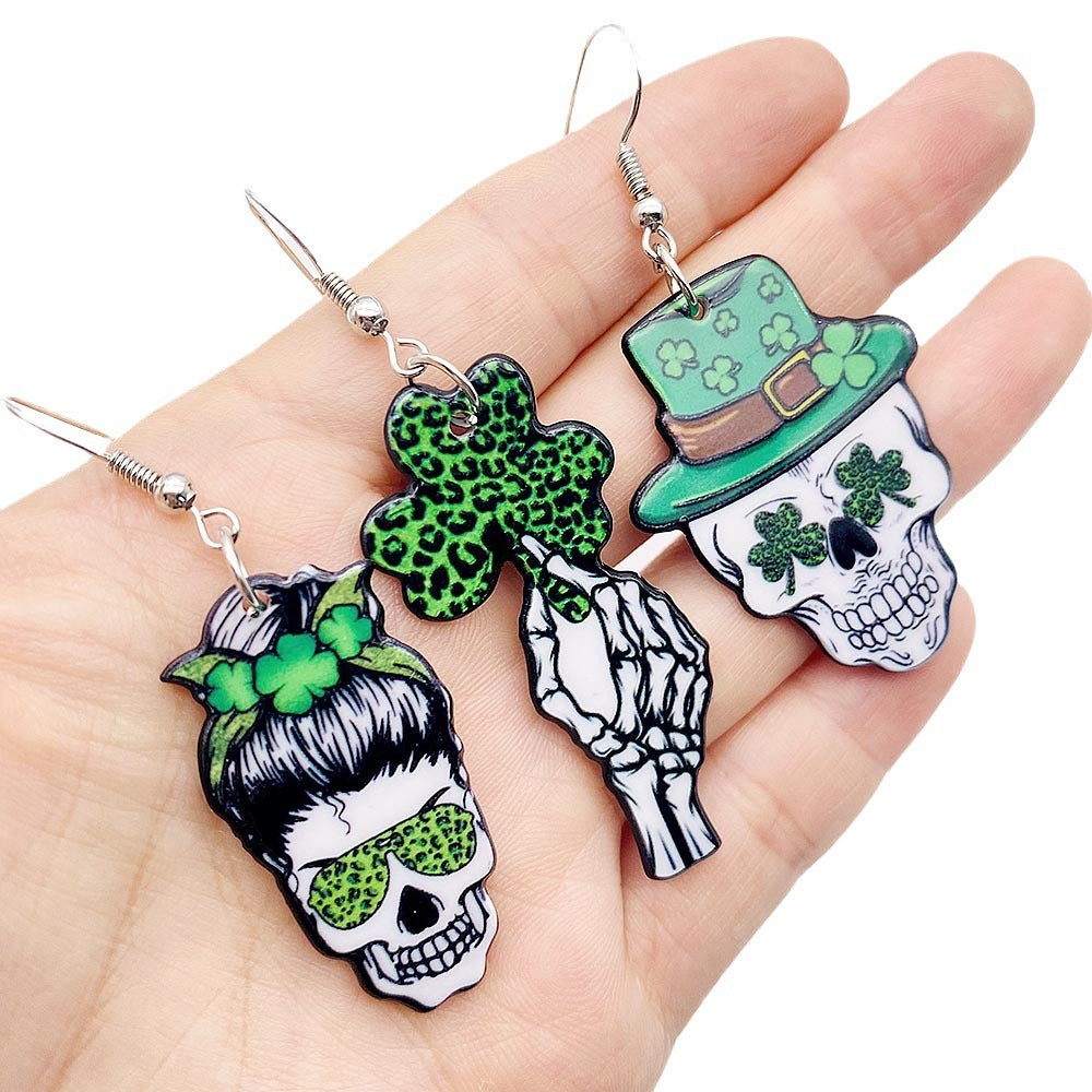 St Patrick's Day Skull Earrings