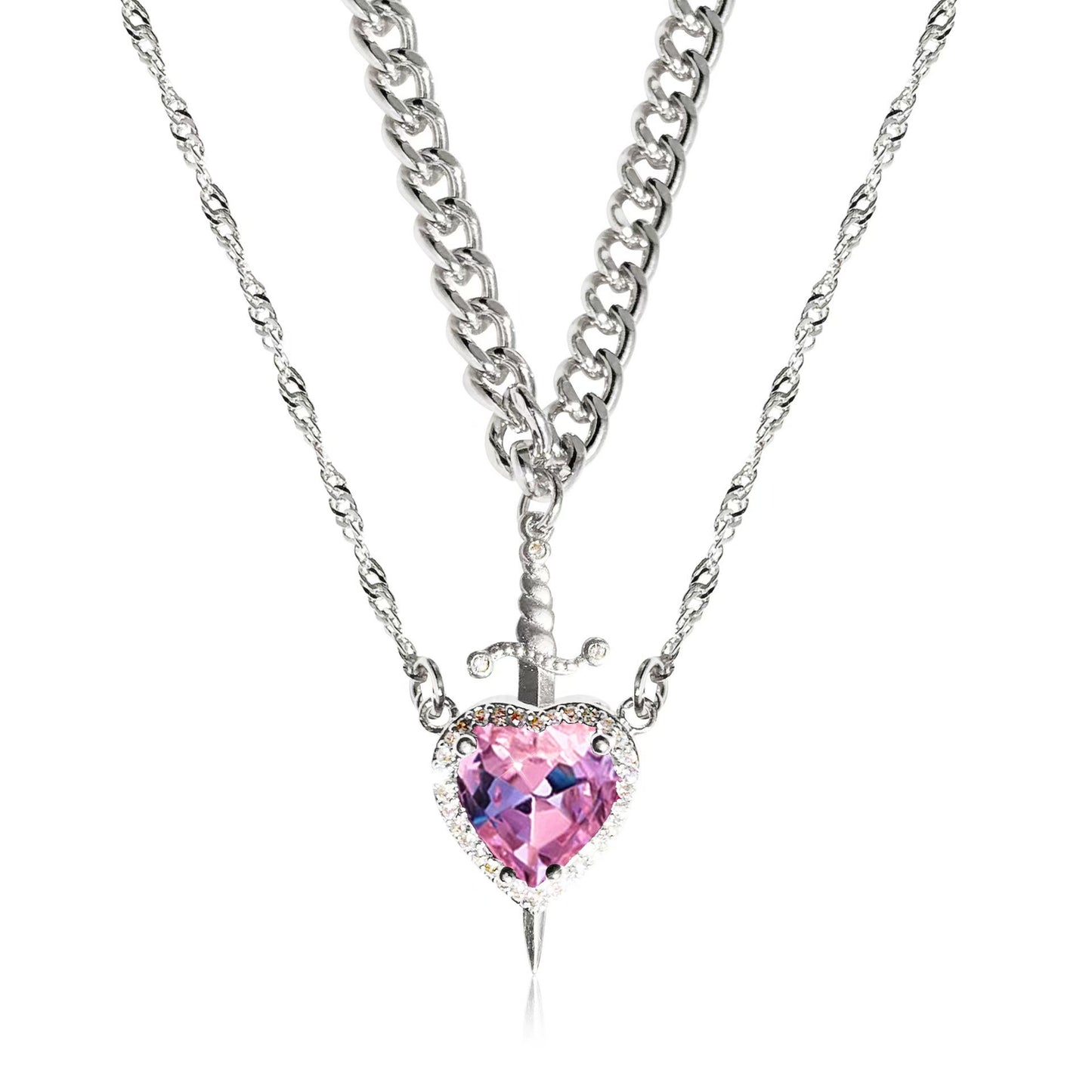 Heart And Sword Necklace Set