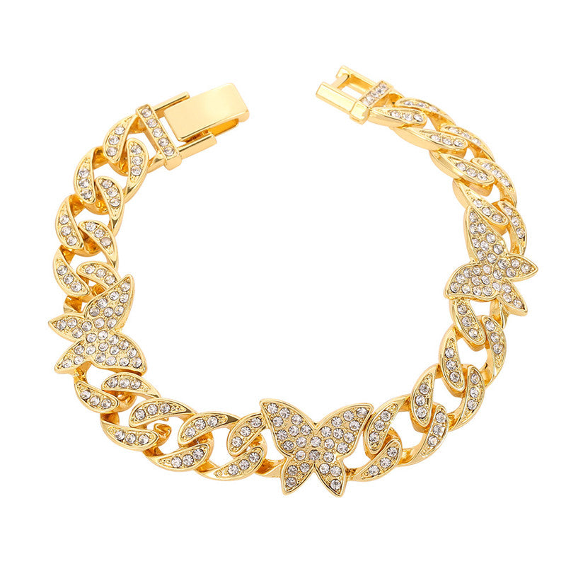 Micro-inlaid Zircon Butterfly Cuban Bracelet