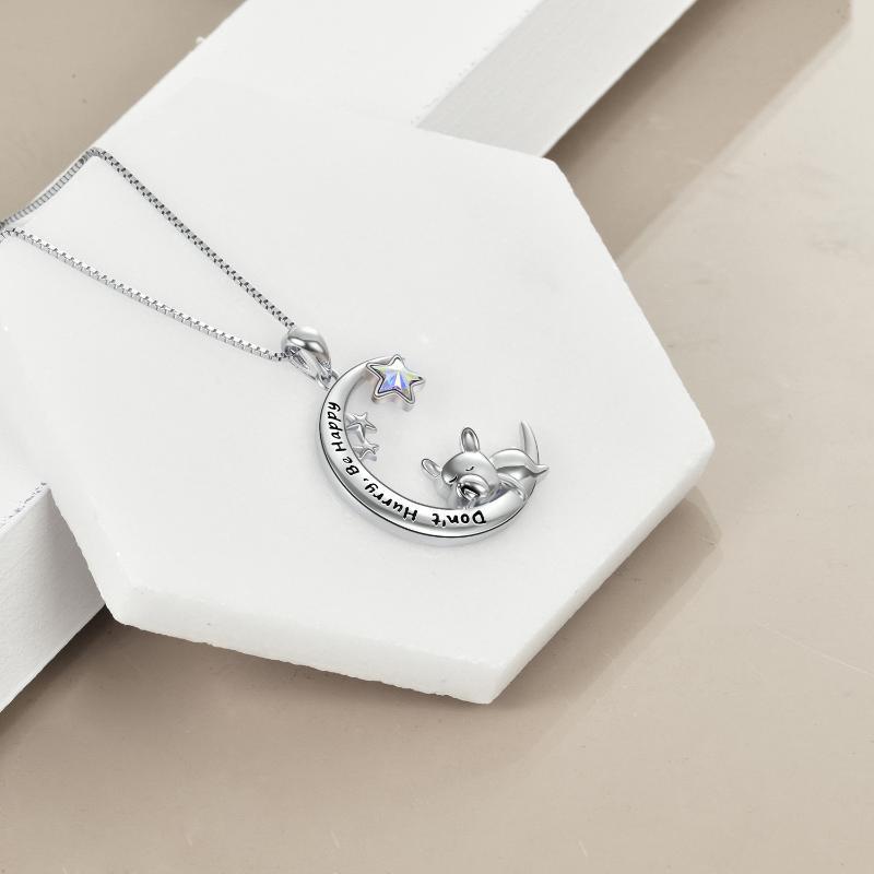 "Don't Hurry, Be Happy" - French Bulldog Moon Pendant Necklace
