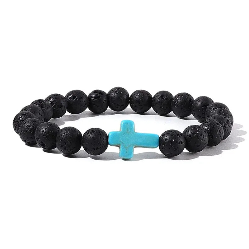 Natural Stone Beaded Cross Bracelets