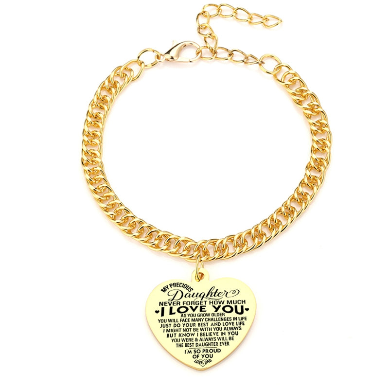 "To My Daughter" Heart Pendant Thick Chain Bracelets
