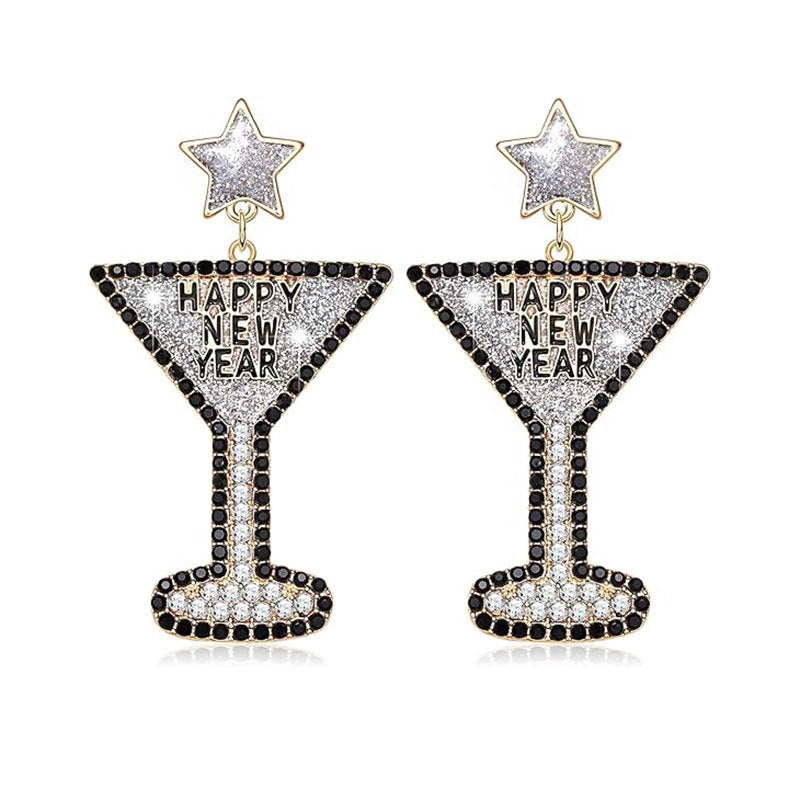 Rhinestone Glitter Happy New Year Earrings