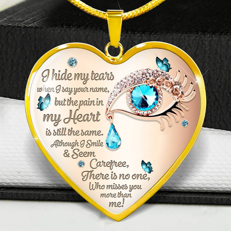 Epoxy Blue Tearful Eyes Heart Pendant Necklace