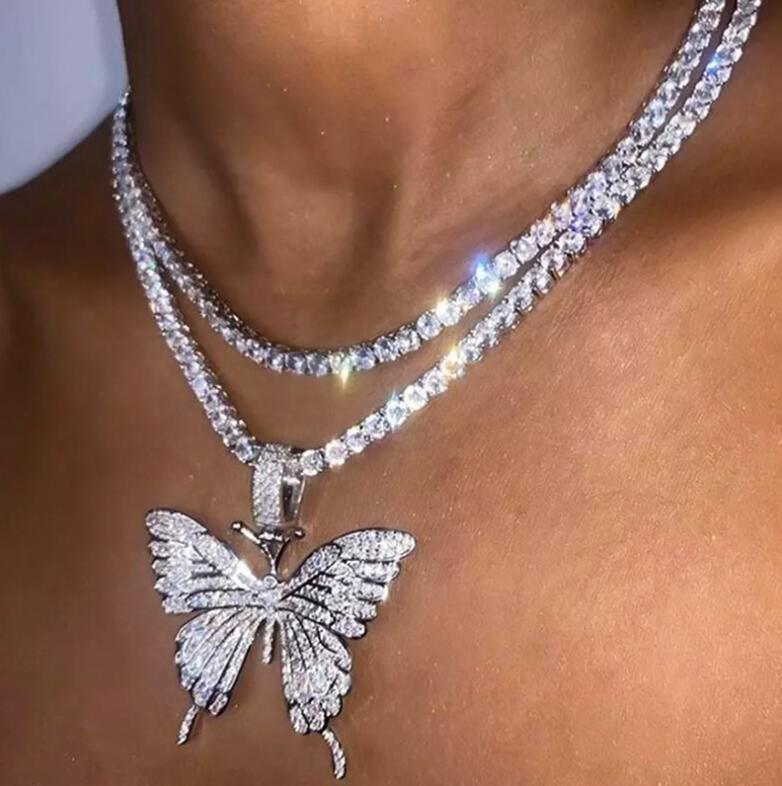 Rhinestone Butterfly Tennis Choker Necklace