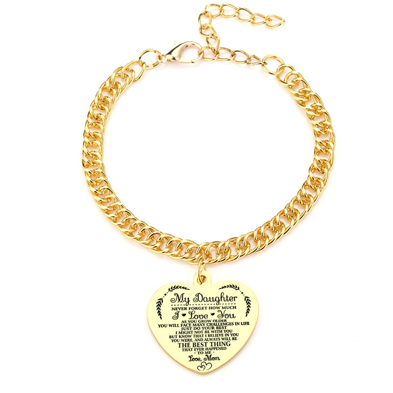 "To My Daughter" Heart Pendant Thick Chain Bracelets