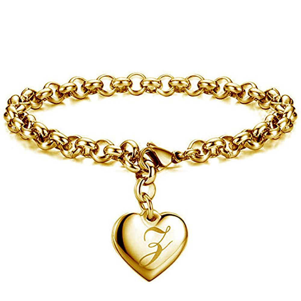 "Charmed Hearts" -  Titanium Steel Letter Bracelet