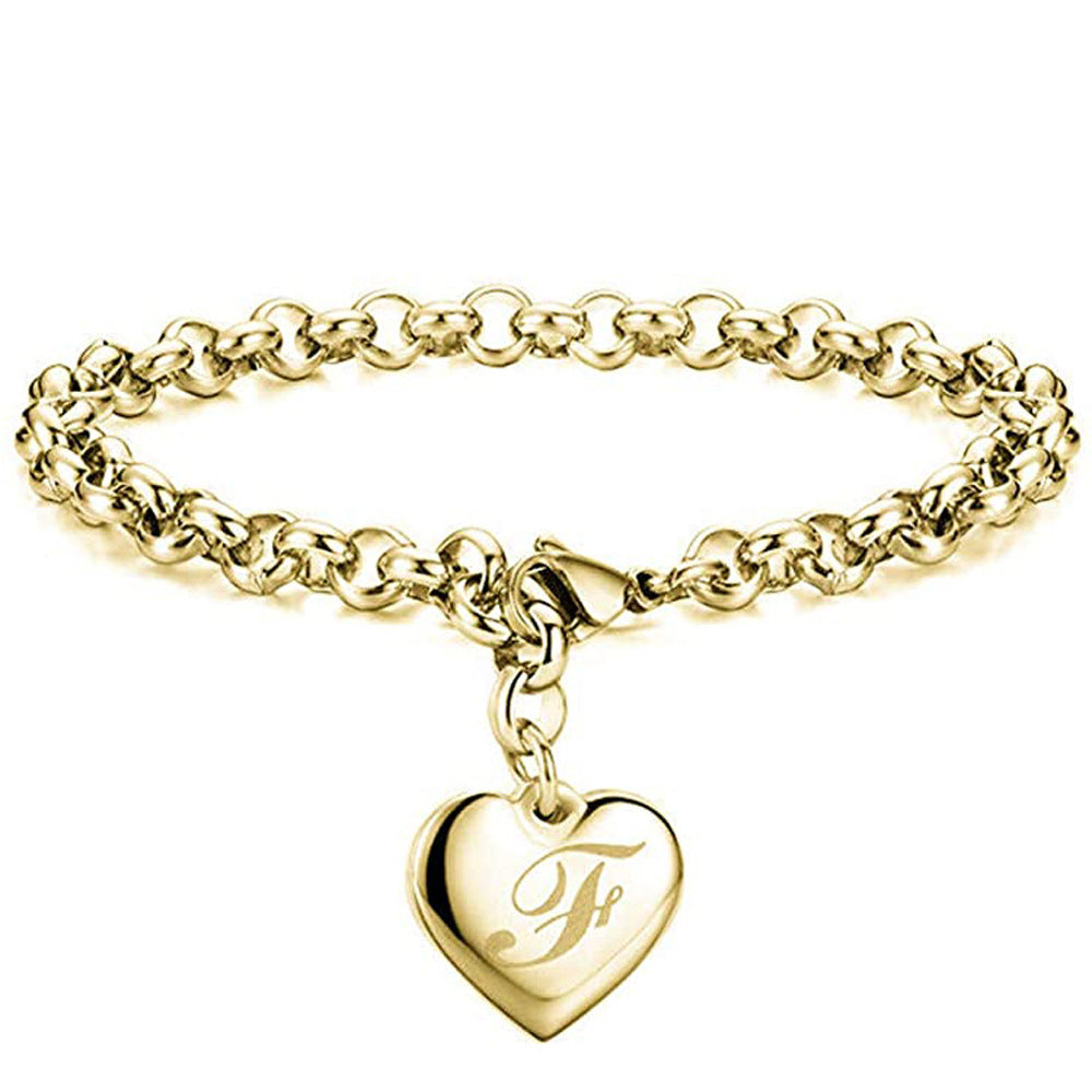 "Charmed Hearts" -  Titanium Steel Letter Bracelet